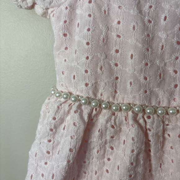 Badgley Mischka Girls' Pink Pearl Dress Eyelet Lace Short Sleeve Size 3T Easter - Picture 4 of 9